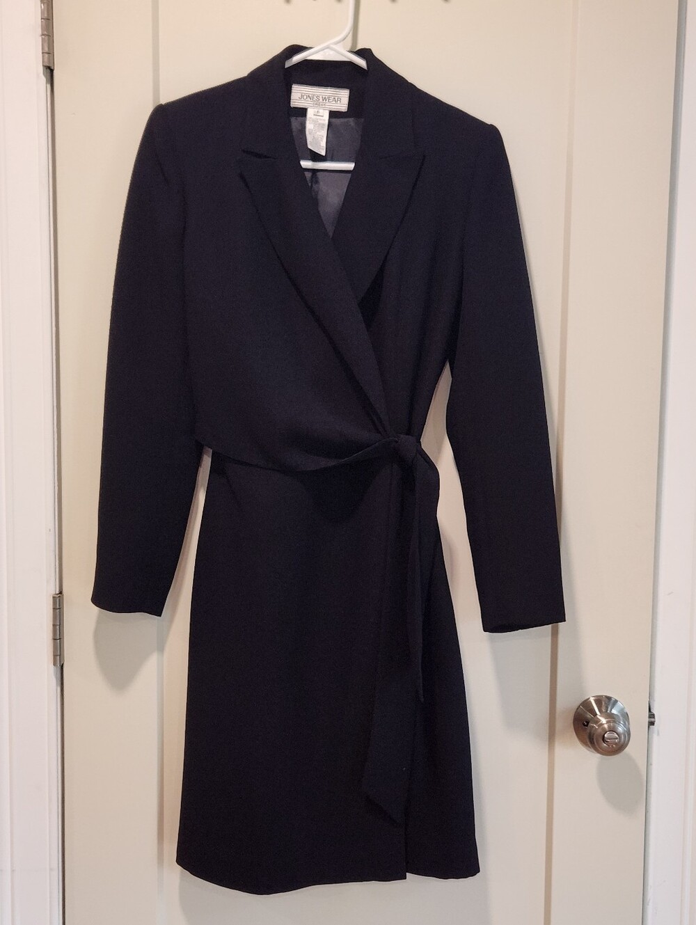 Vintage 90s Jones Wear Black Blazer Wrap Midi Dress Size 6 Office Siren